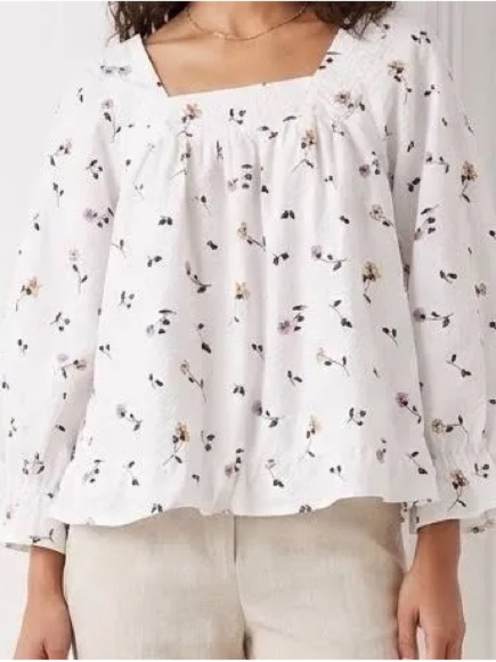 Madewell White Floral Square-Neck Peasant Blouse